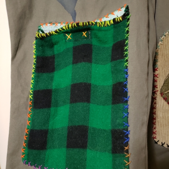 InkBlot Space Hippo Trouser Custom Patchwork Visible Mending Hand Stitched - Picture 2 of 16